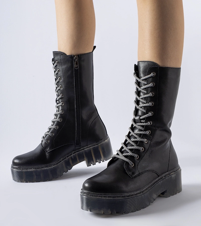 Czarne trapery skóra naturalna ocieplane Middletown