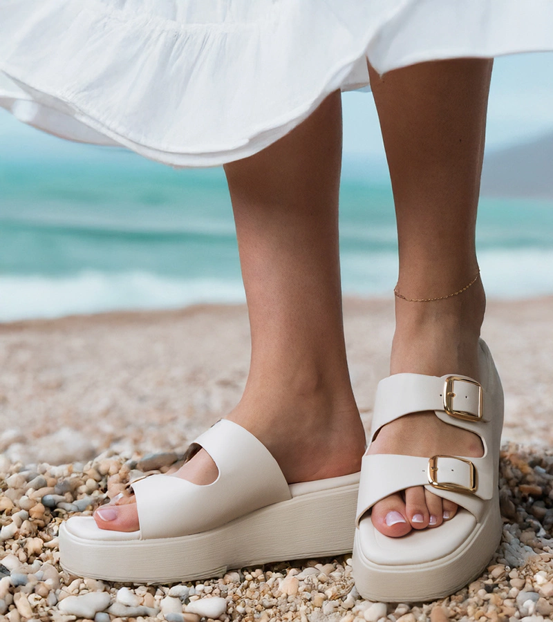 Białe klapki z klamrami na paskach Wollis