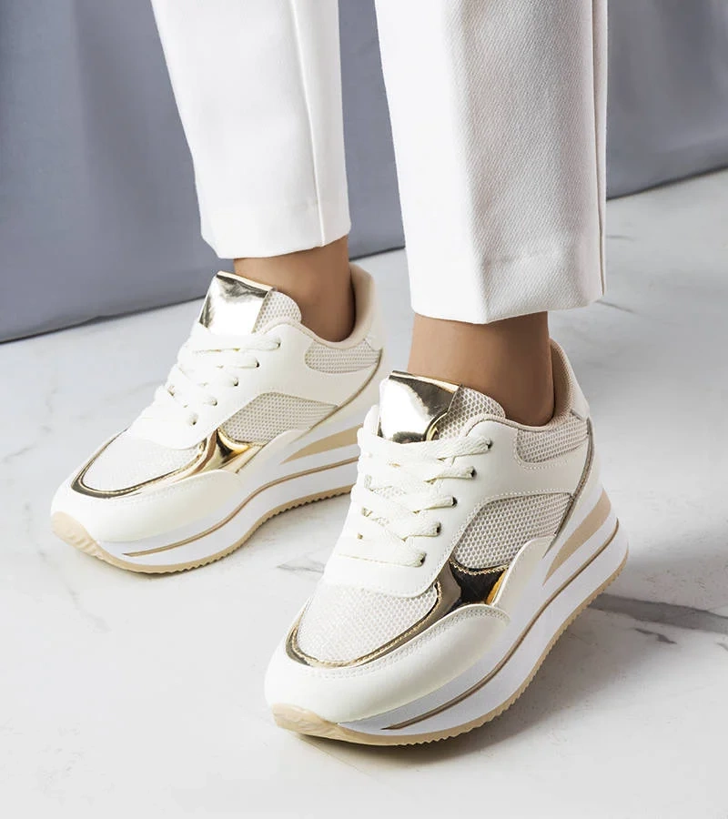 Beżowe sneakersy na grubej podeszwie Ethel