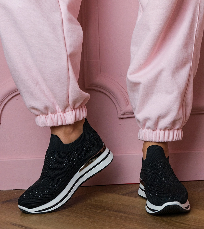 Czarne damskie tenisówki na platformie z cyrkoniami Luizet