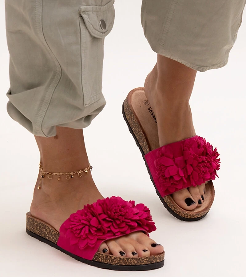 Klapki z kwiatami na korkowej podeszwie Almida