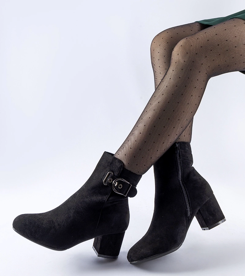 Czarne botki na niskim słupku eko-zamsz Nemaha