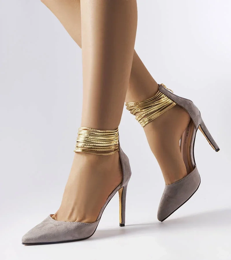 Szare szpilki ze złotymi paskami Dulin