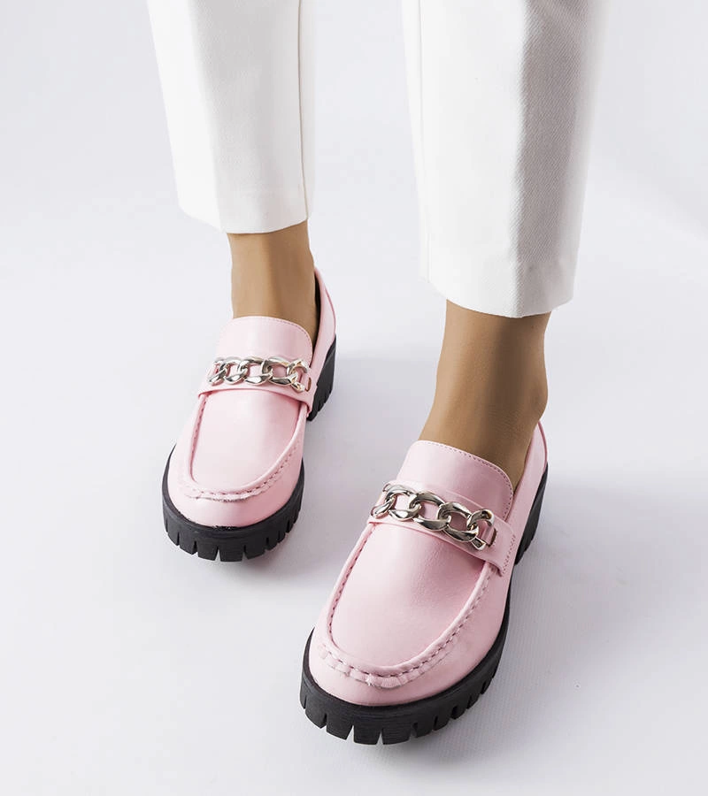 Różowe mokasyny na traktorowej podeszwie Faiz