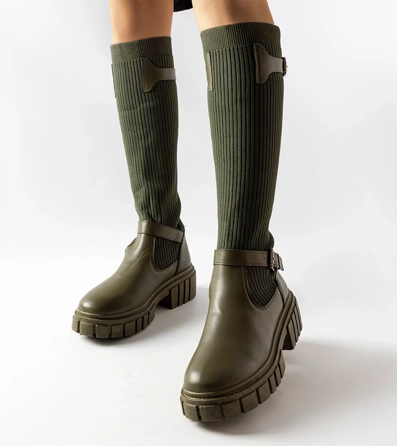 Zielone kozaki z elastyczną cholewką Courcelle