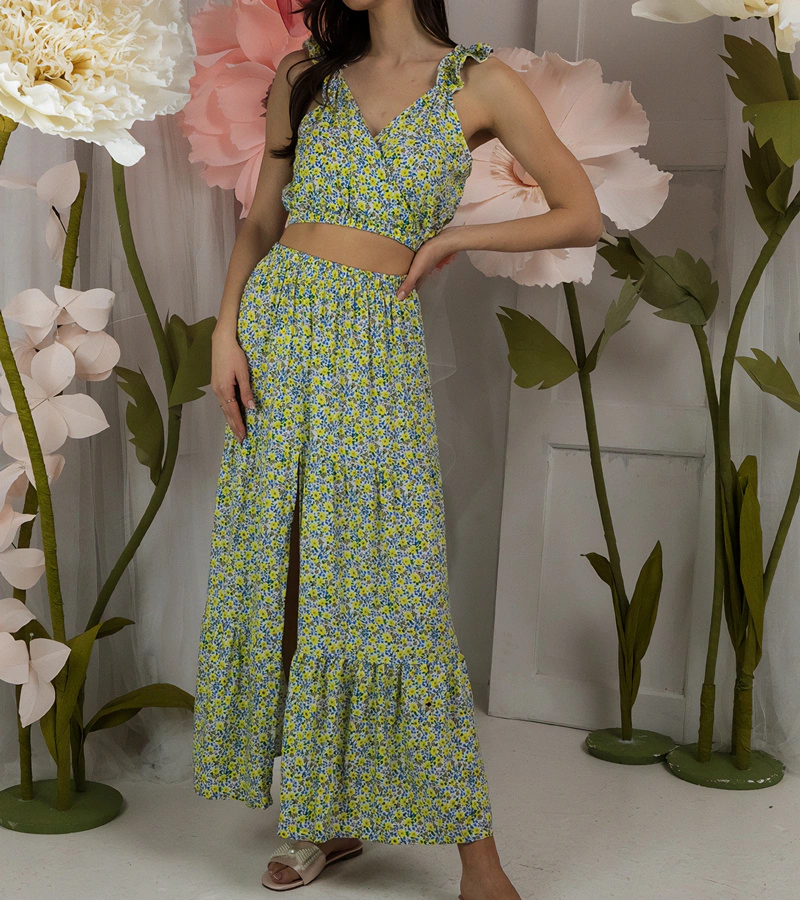 Żółty komplet z topem i spódnicą Alvisa