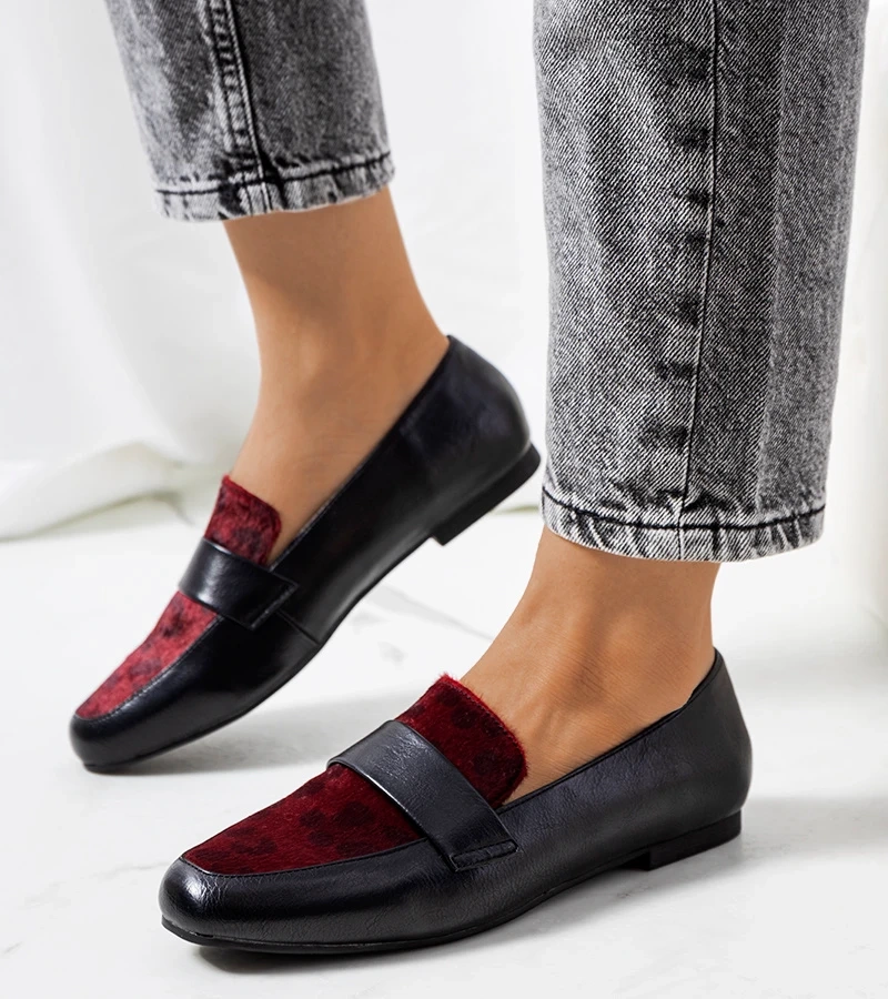 Czarno bordowe półbuty damskie Kolk