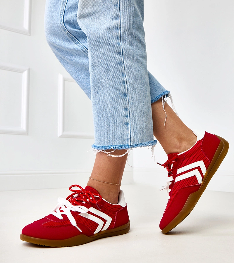 Czerwone sneakersy trampki damskie z wstawką Malkan