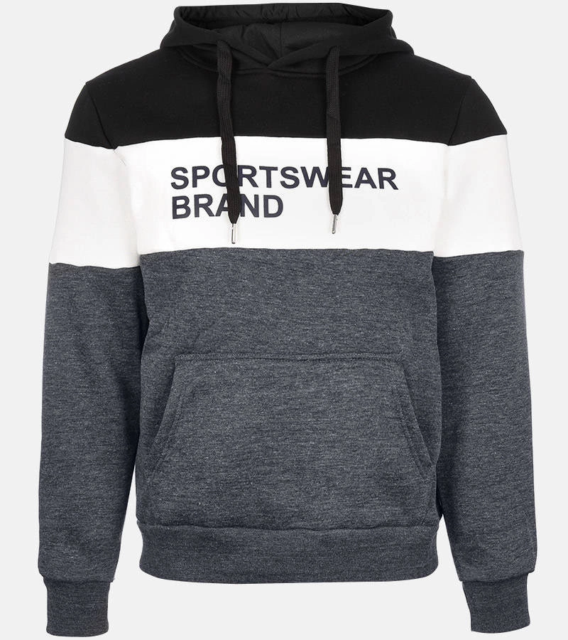 Szara męska bluza z kapturem i napisami