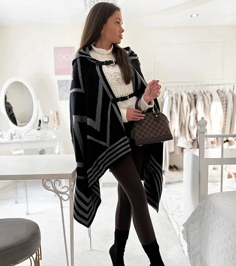 Ciemnoszara narzutka z kapturem Leyla