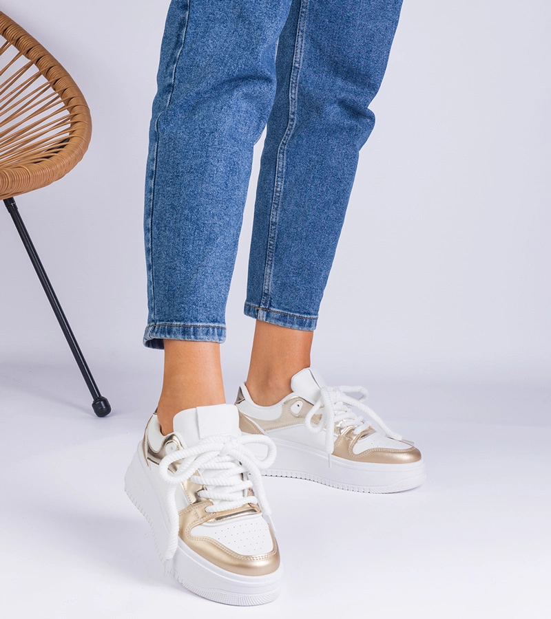 Biało-złote sneakersy na platformie Ivalda