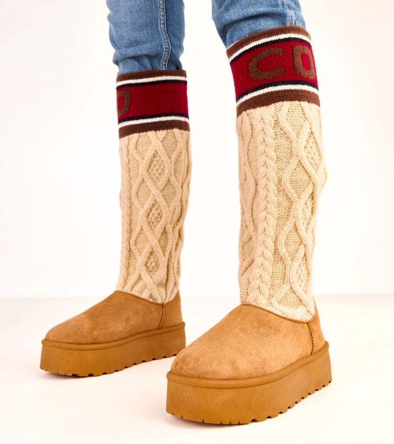 Brązowe śniegowce na platformie z wysoką cholewką Coo