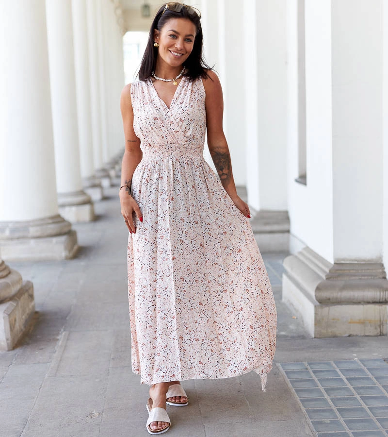 Beżowa sukienka w kwiatki Napolitano