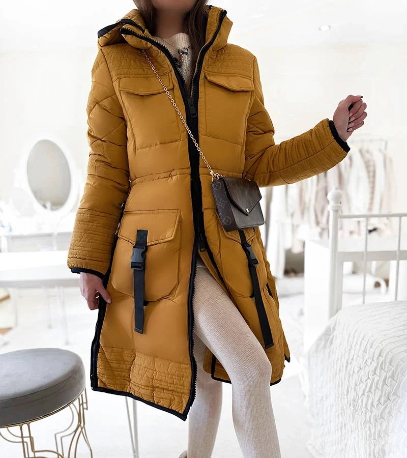 Żółty pikowany płaszcz Averie