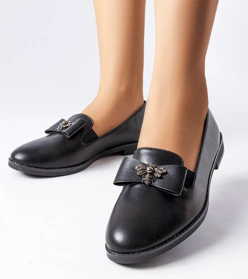 Czarne ozdobne mokasyny Ila