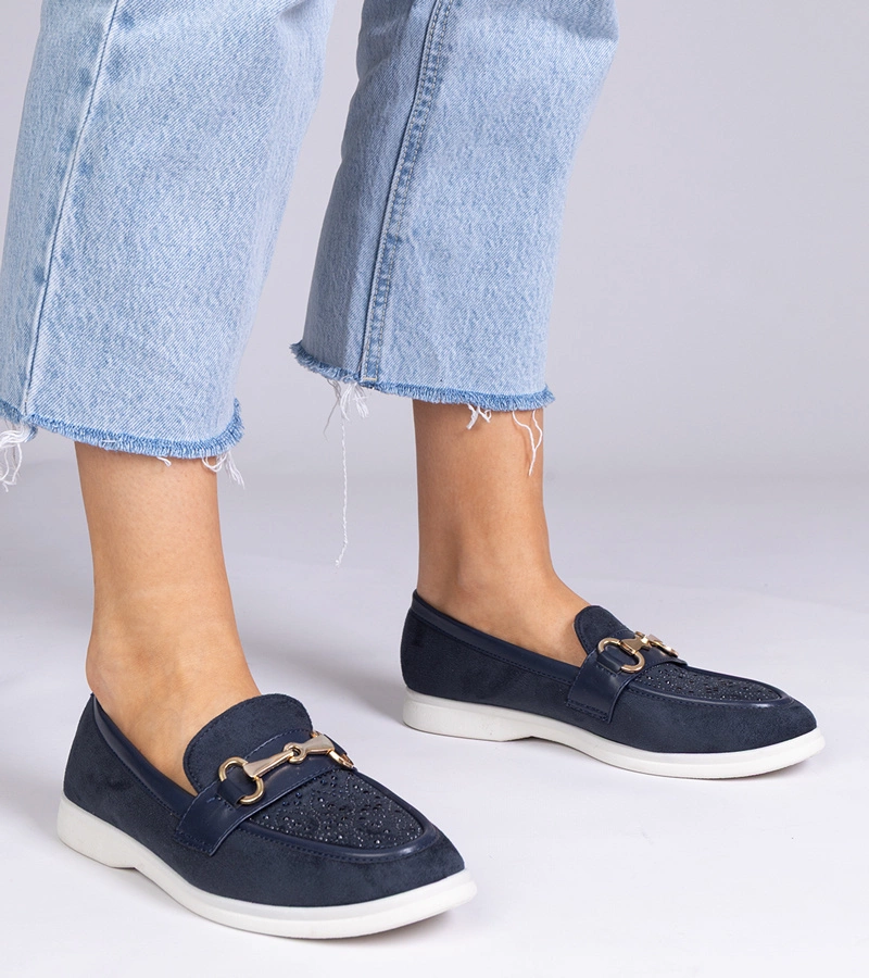 Granatowe mokasyny z ekozamszu z cyrkoniami Minilla