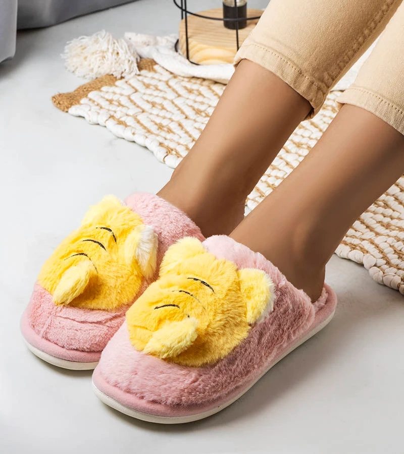 Różowo-żółte miękkie kapcie Bee