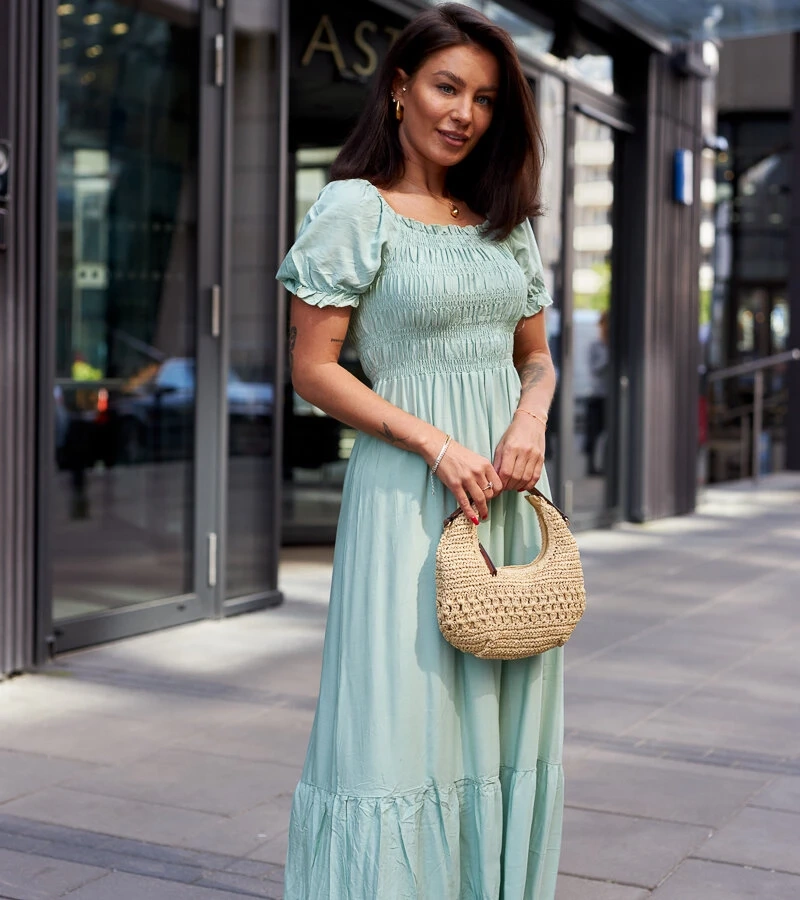 Zielona sukienka z marszczeniem maxi Demisa