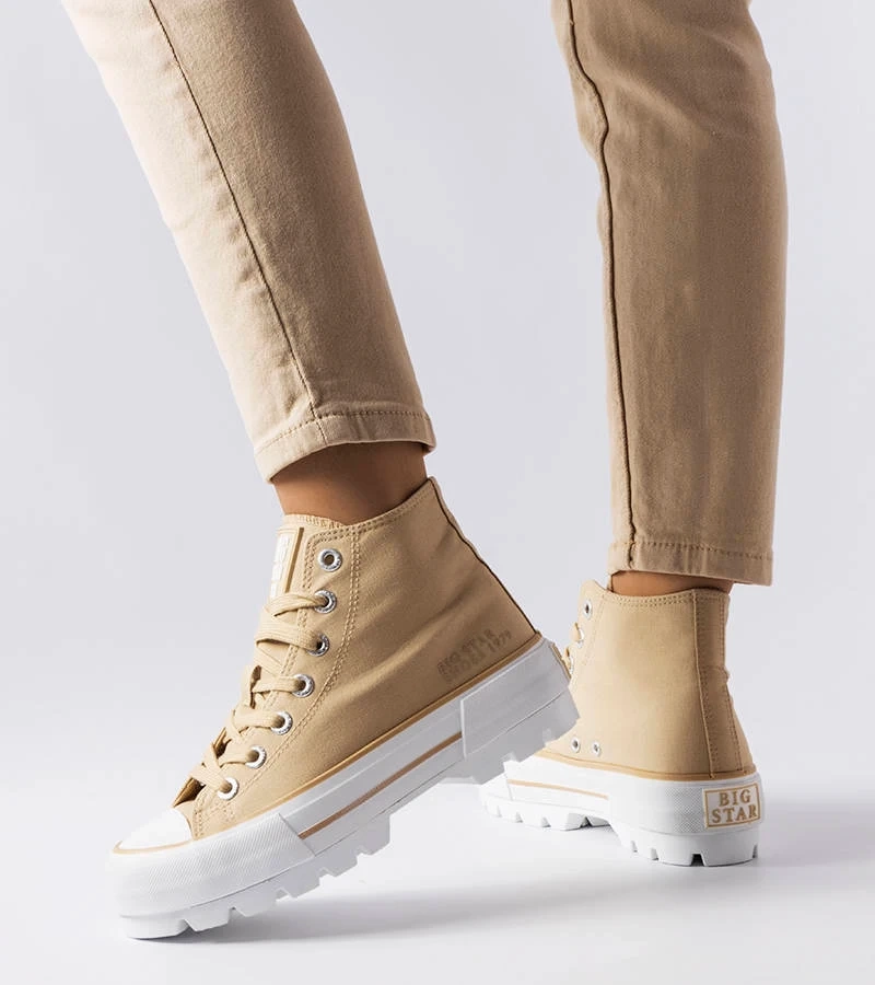 Big Star Trampki damskie za kostkę beżowe LL274160