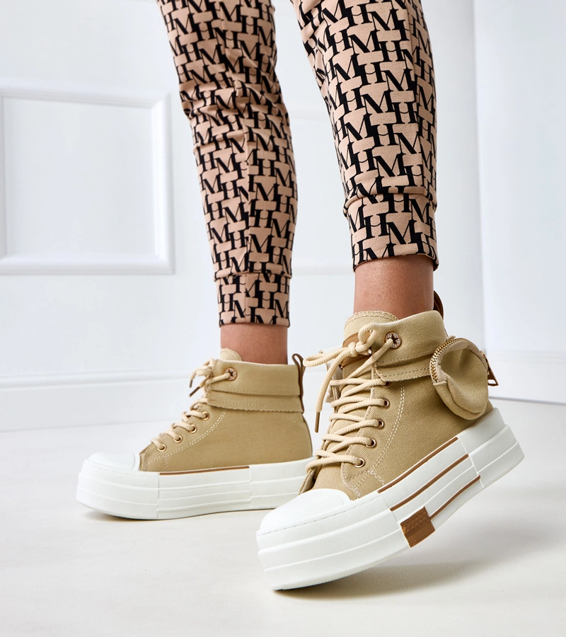 Brązowe wysokie trampki na platformie z saszetką Yaren