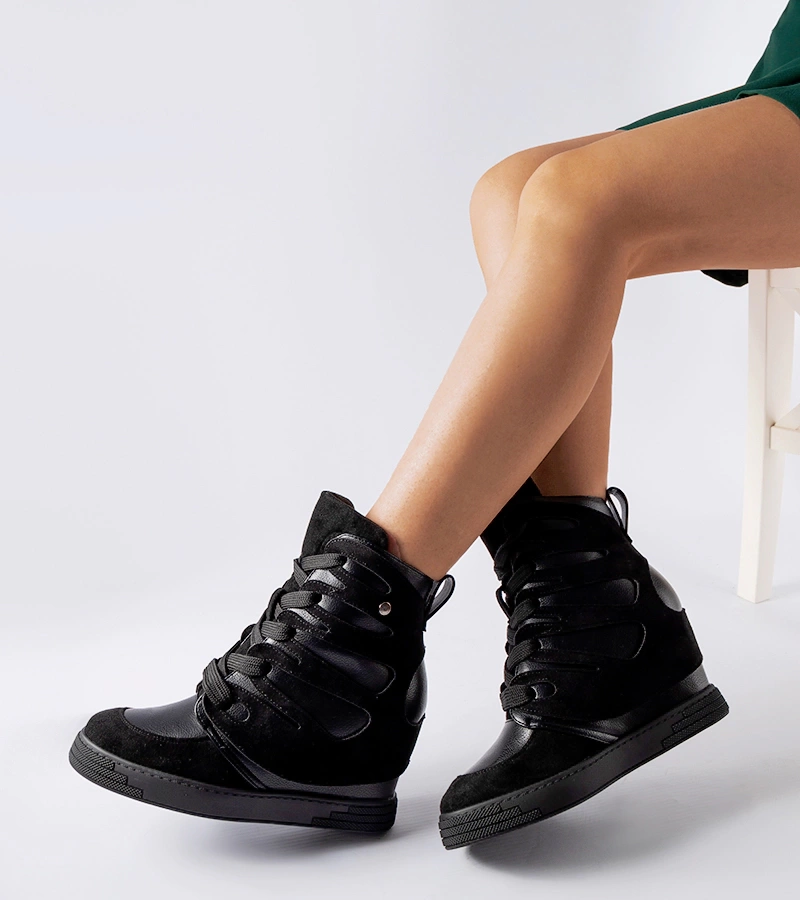 Czarne sneakersy na koturnie Pantaleone