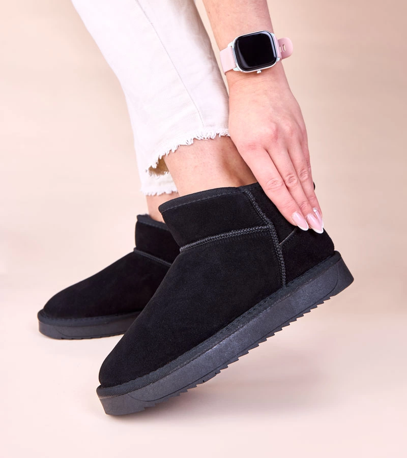 Czarne śniegowce z naturalnego zamszu Besia