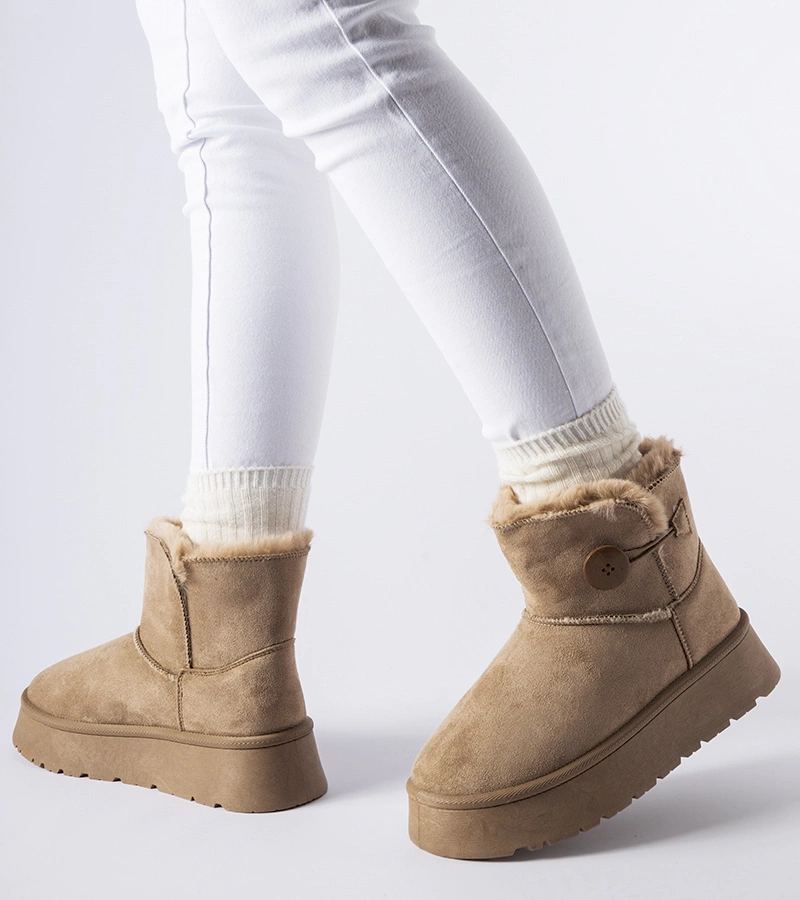 Brązowe ocieplane śniegowce z guzikiem Ronco