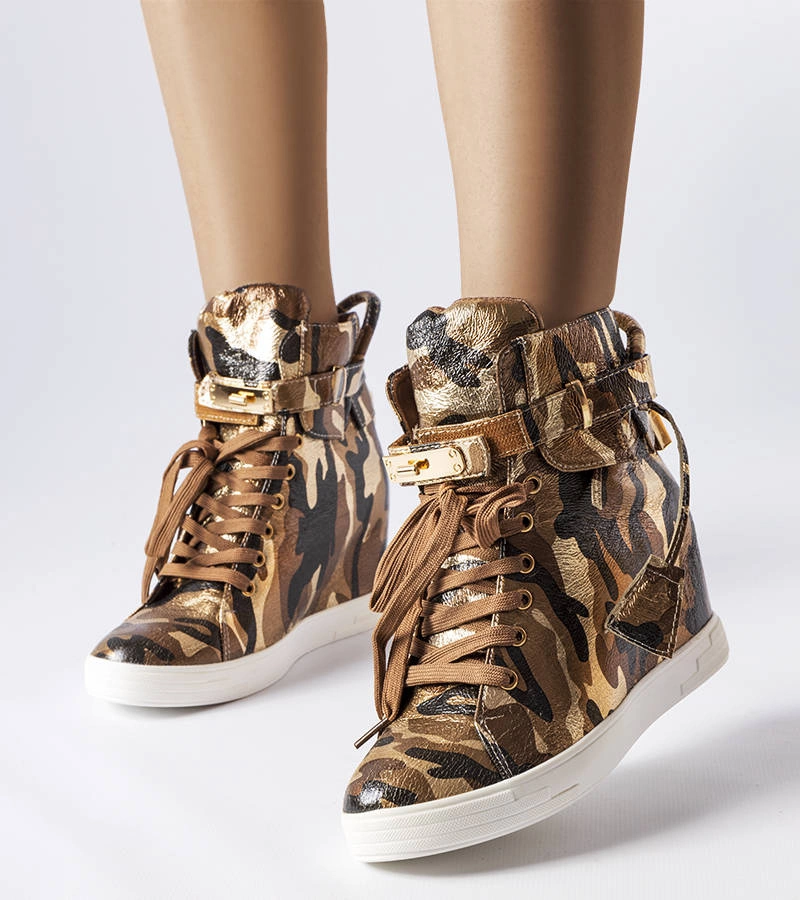 Brązowe moro sneakersy na koturnie Annabelle