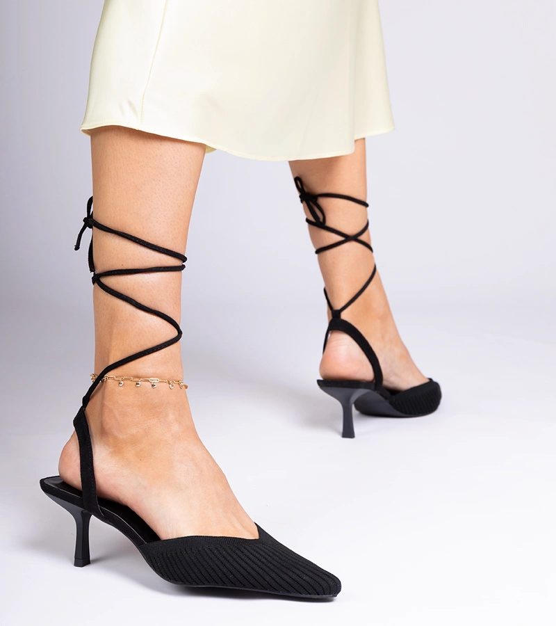 Czarne czółenka materiałowe na szpilce z otwartą pietą Palman