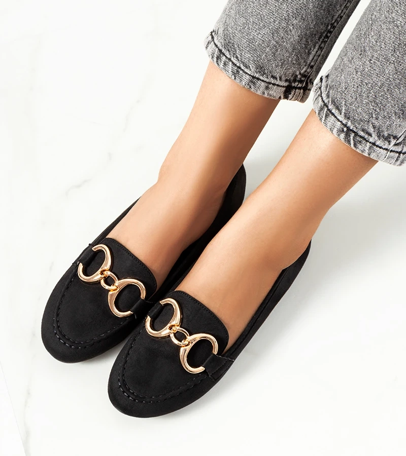 Czarne mokasyny z klamrą Castor