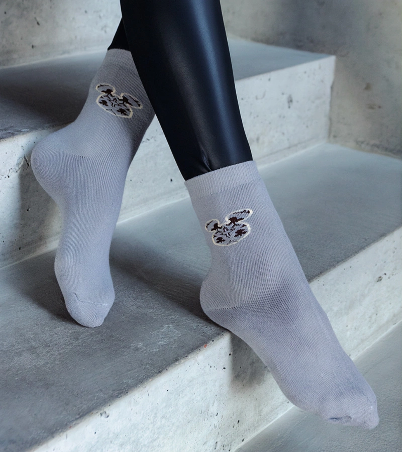 Szare ciepłe skarpetki z myszką Sella