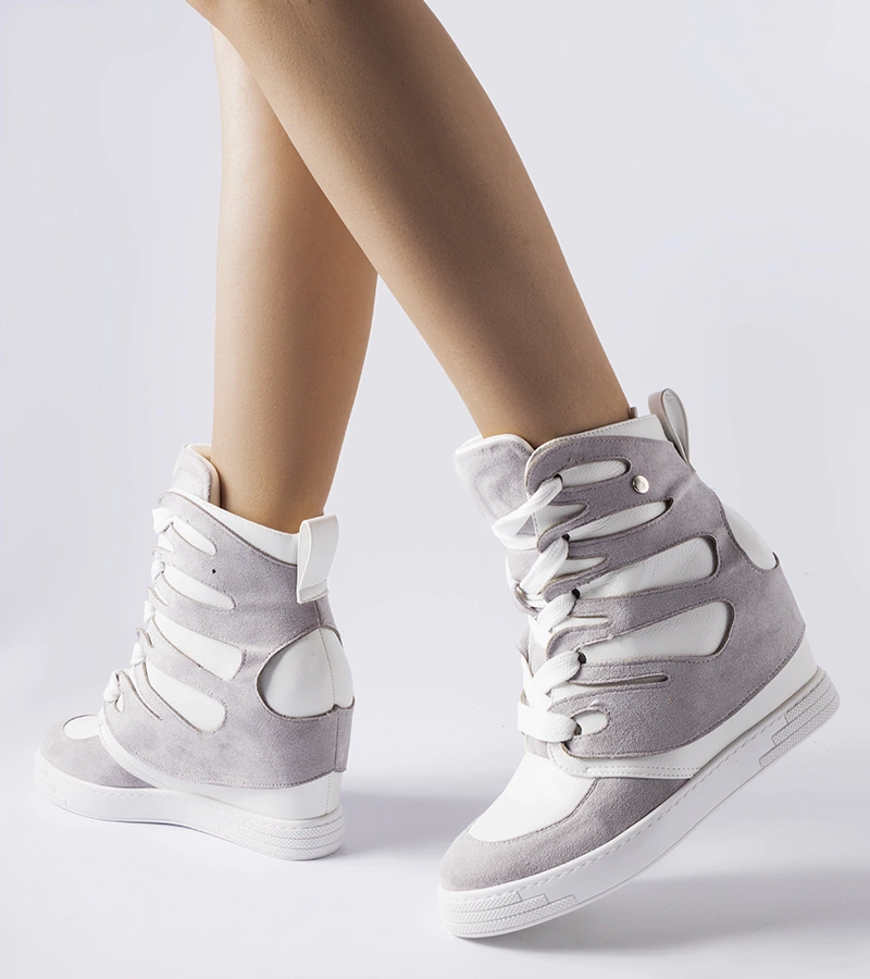Biało-szare sneakersy na koturnie Pantaleone
