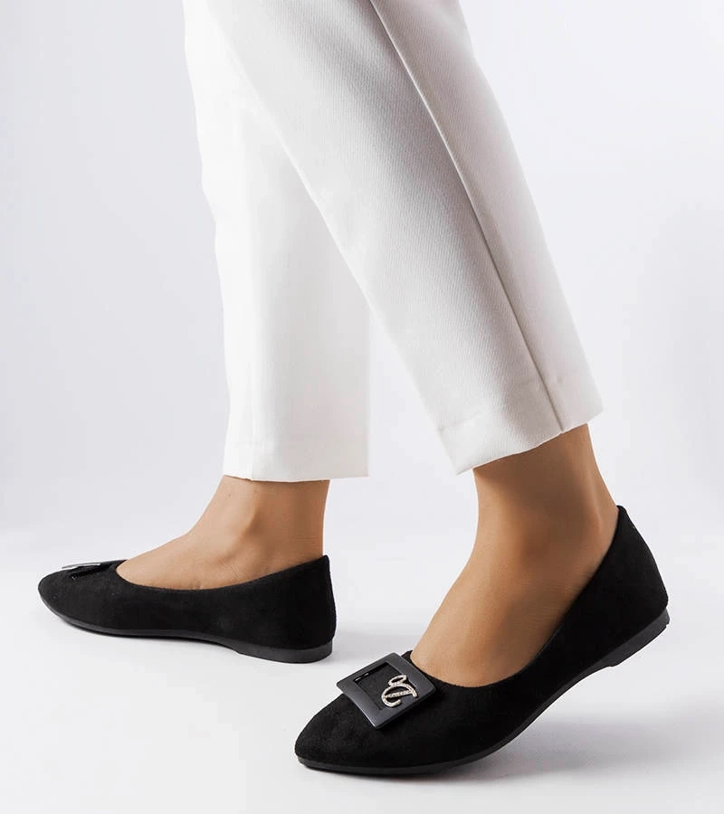 Czarne balerinki zdobione cyrkoniami Fleming