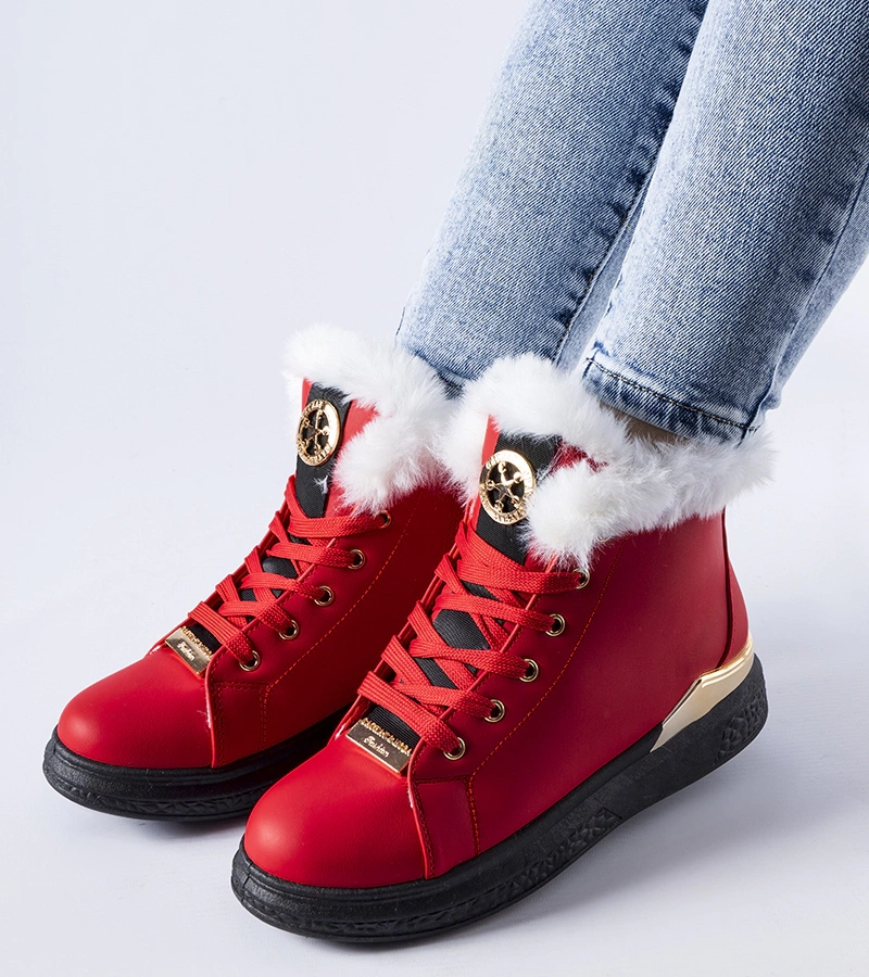 Czerwone sneakersy z białym futerkiem Fiemme