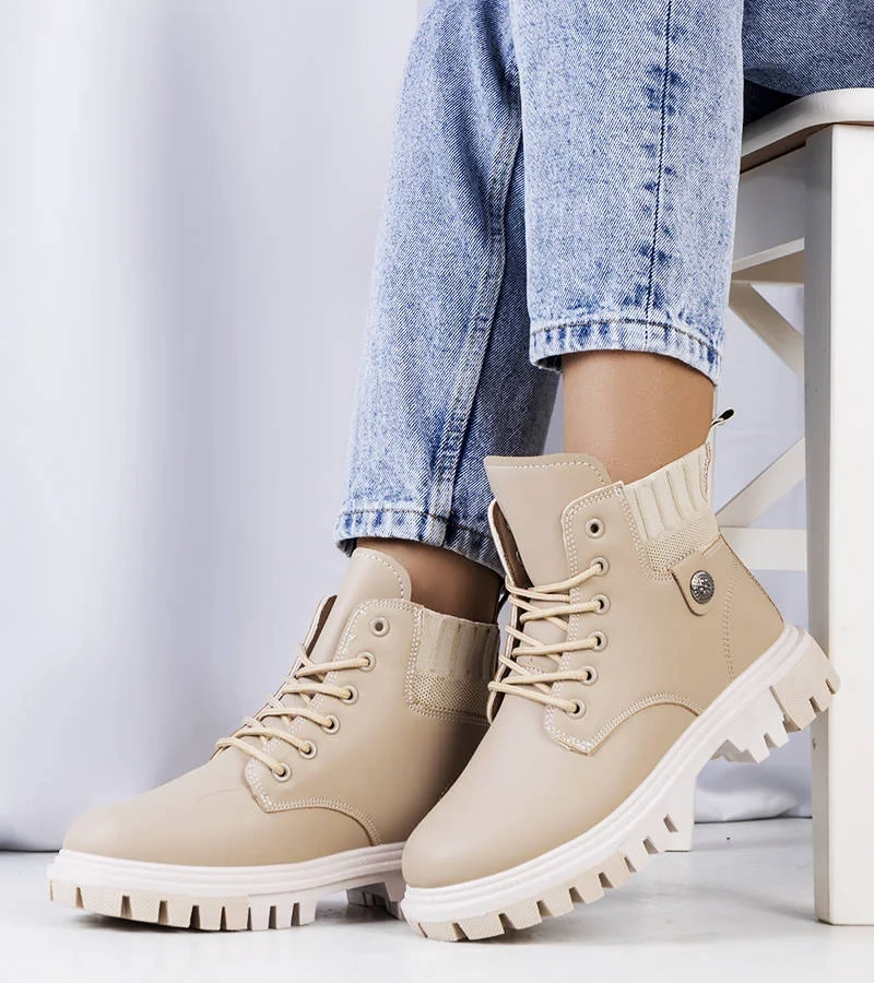 Beżowe traperki damskie Odell