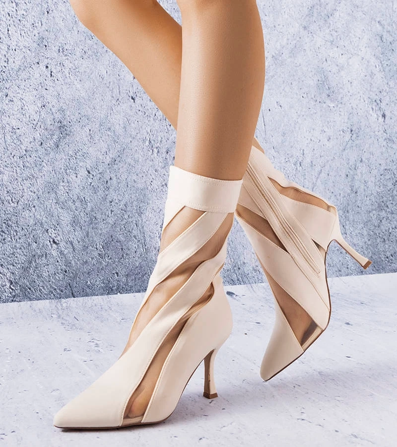 Beżowe botki z transparentnymi wstawkami Jay