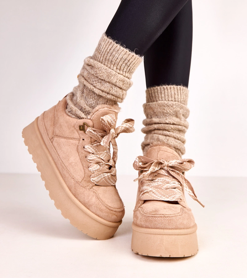 Brązowe sneakersy ocieplane z grubymi sznurówkami Landry