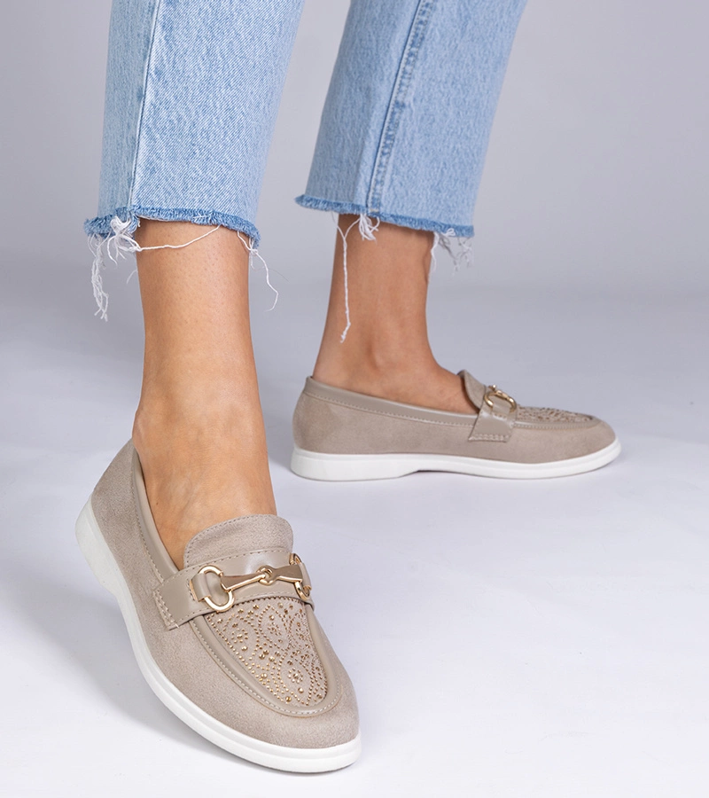 Kremowe mokasyny z ekozamszu z cyrkoniami Minilla