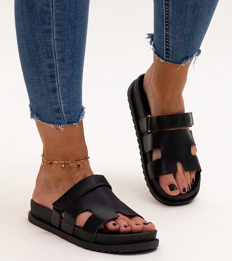 Czarne klapki na rzep Kassis