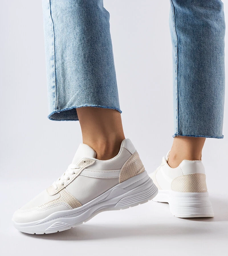 Białe sneakersy z akcentami skóry węża Diego