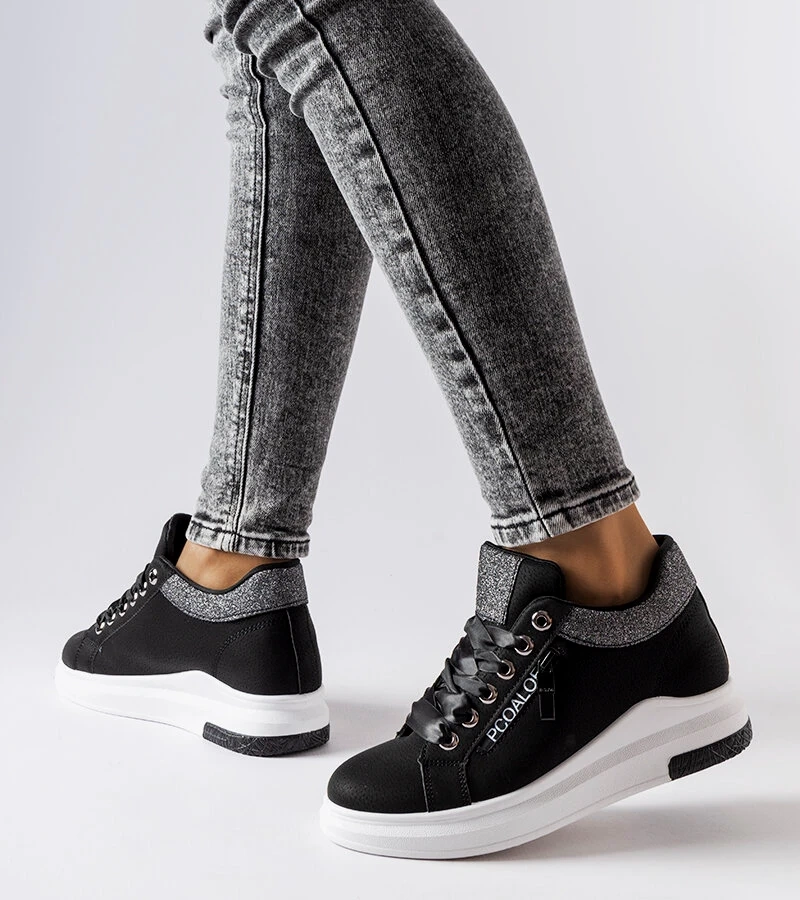 Czarne sneakersy na koturnie Birmingham