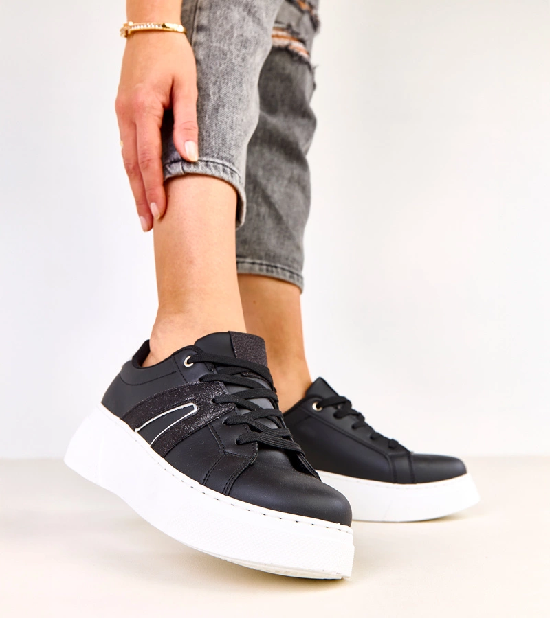 Czarne sneakersy na platformie z brokatowym akcentem Jeromi