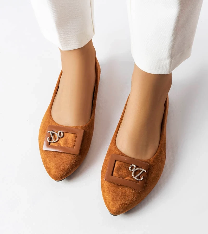 Brązowe balerinki zdobione cyrkoniami Fleming