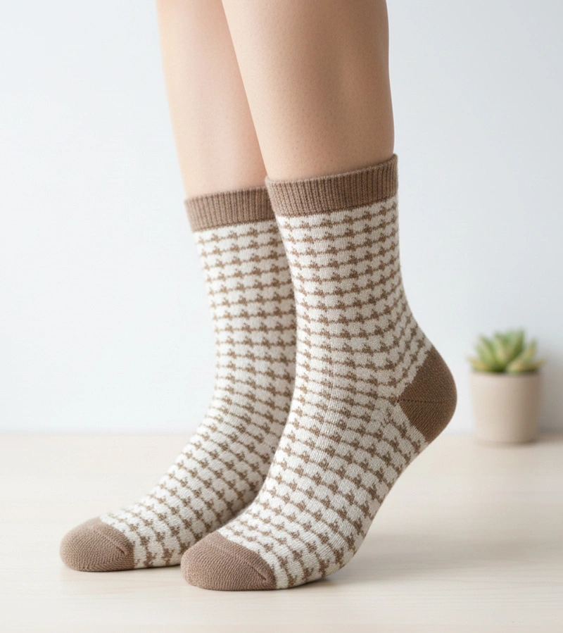 Beżowe skarpetki w pepitkę Sella