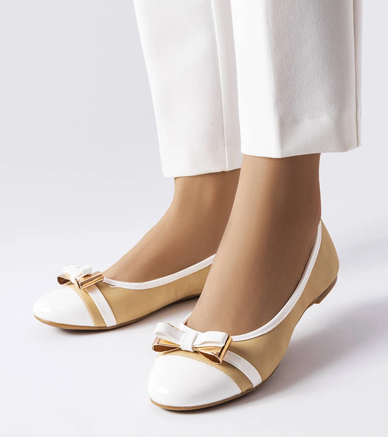 Biało-beżowe balerinki z kokardką Dufour