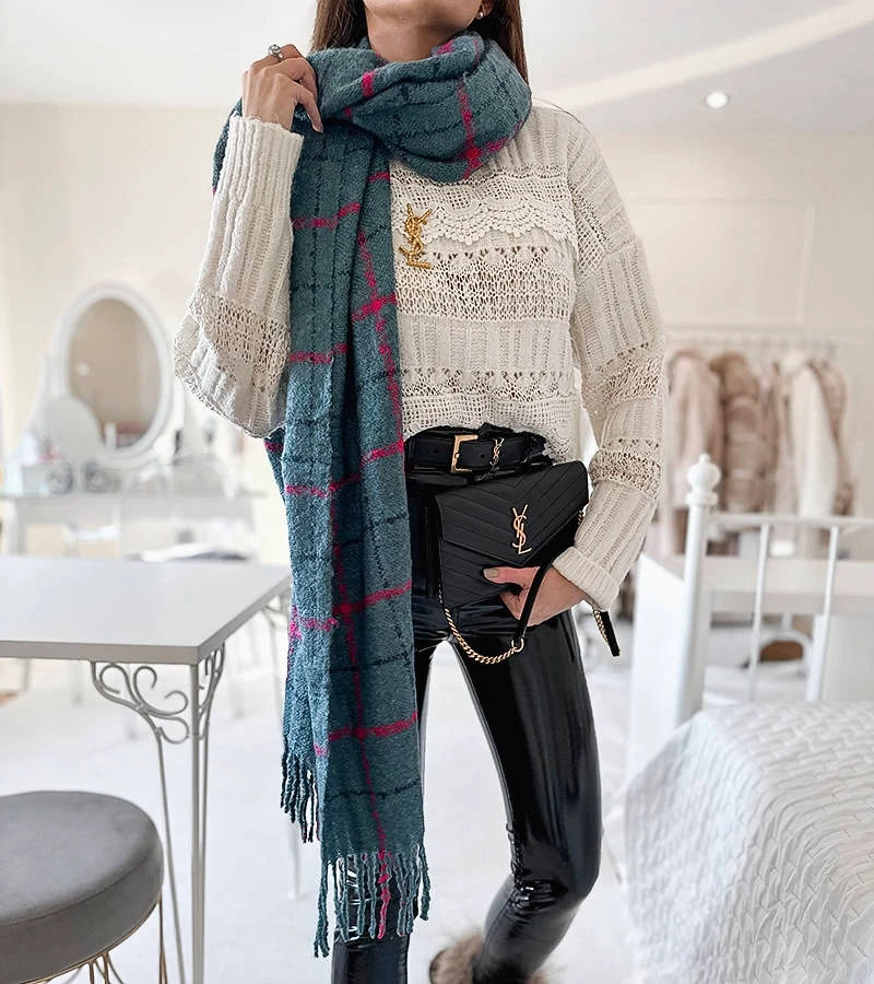 Niebieskie szal w kratę Rachael