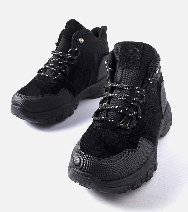 Czarne ocieplane męski trapery eko-zamsz Ponte