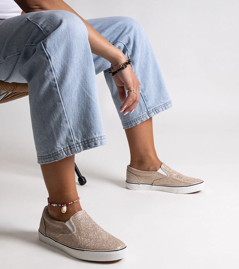 Złote błyszczące tenisówki Lublubah