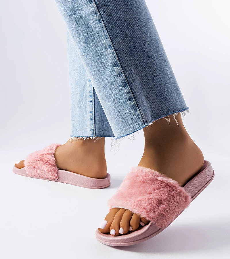 Różowe klapki z futerkiem Raffaele