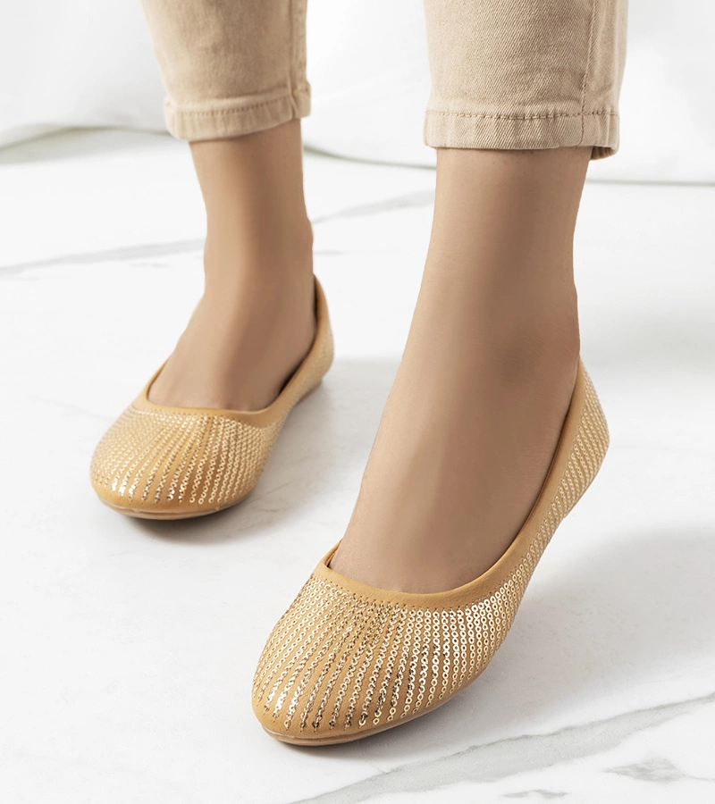 Brązowe baleriny z cekinami Hirane